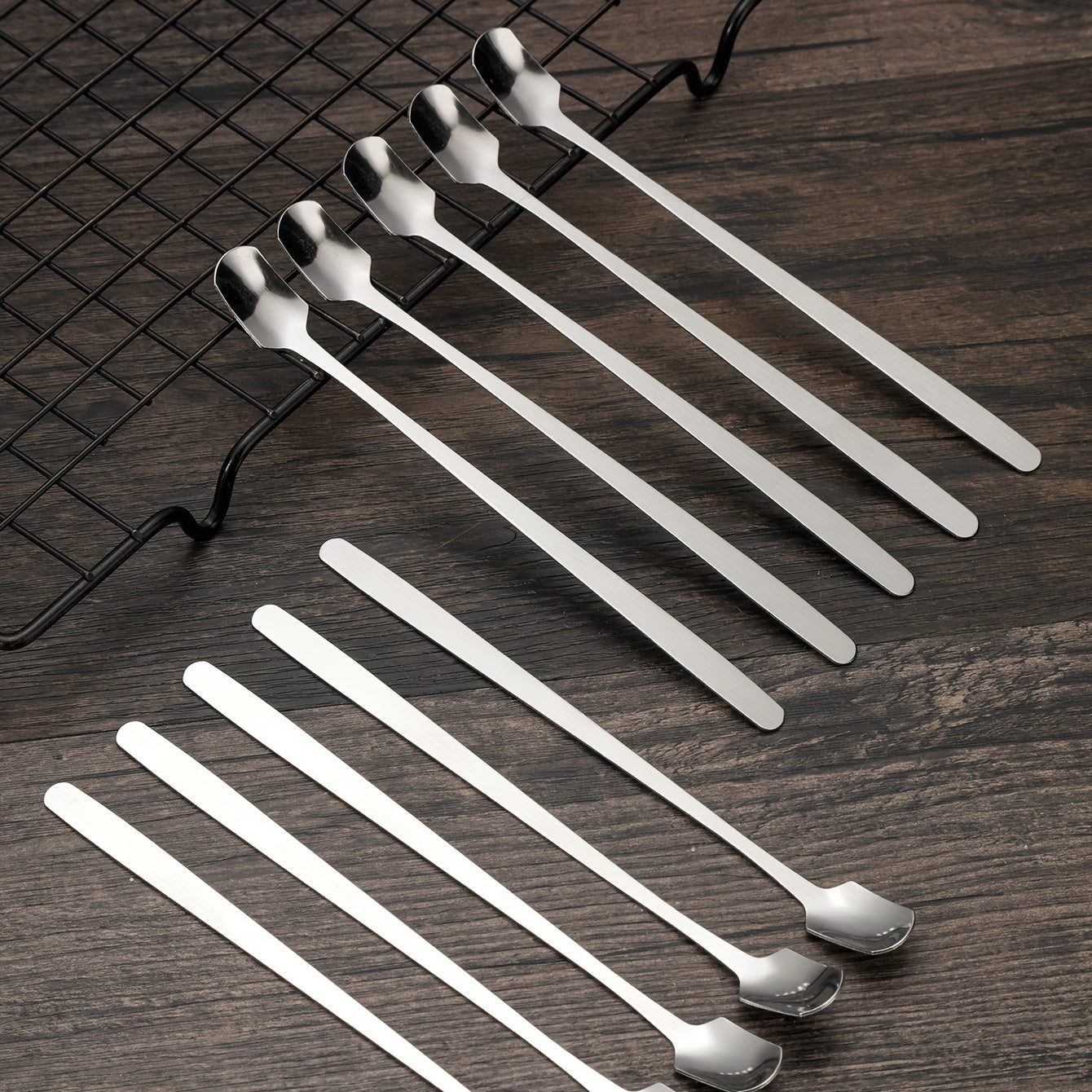 6pcs Stainless Steel Long Handle Mixing Square Spoons Coffee Ice Tea Stirrers