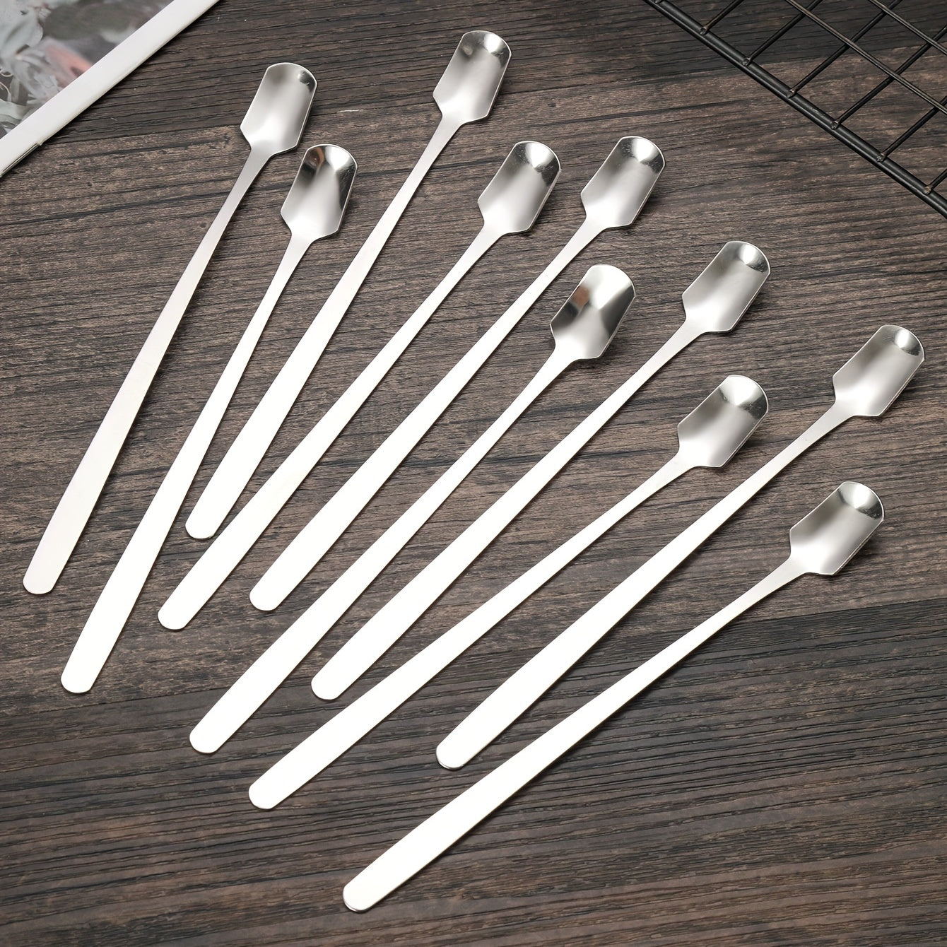 6pcs Stainless Steel Long Handle Mixing Square Spoons Coffee Ice Tea Stirrers