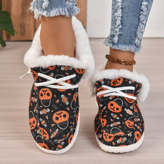Women's Pumpkin Lace-up Canvas Shoes Low Top Slip-on Flats