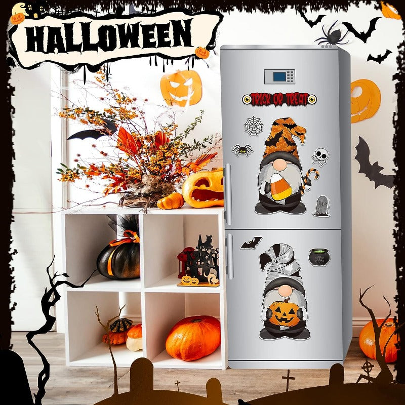 9pcs Holiday Gnome Fridge Magnets - Halloween & Christmas Decor for Kitchen