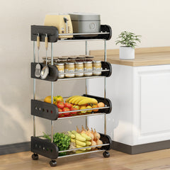 2 Tier Fruit Storage Basket Rolling Stackable Utility Cart