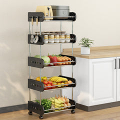 2 Tier Fruit Storage Basket Rolling Stackable Utility Cart