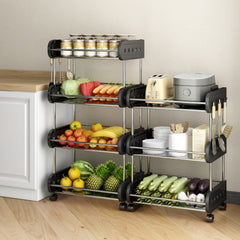 2 Tier Fruit Storage Basket Rolling Stackable Utility Cart