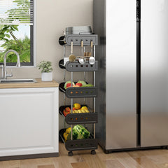 2 Tier Fruit Storage Basket Rolling Stackable Utility Cart
