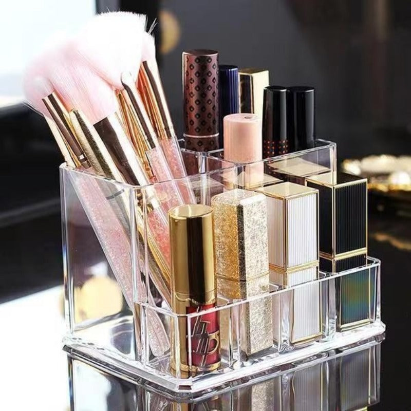 7-Hole Clear Cosmetic Organizer for Lipstick and Brushes