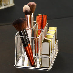 7-Hole Clear Cosmetic Organizer for Lipstick and Brushes