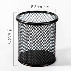 Metal Pen Holder Round Wrought Iron Hollow Desktop Storage Bucket