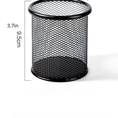 Metal Pen Holder Round Wrought Iron Hollow Desktop Storage Bucket
