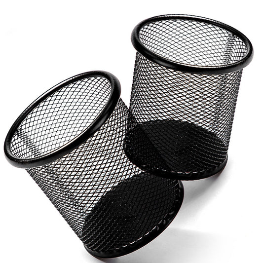 Metal Pen Holder Round Wrought Iron Hollow Desktop Storage Bucket