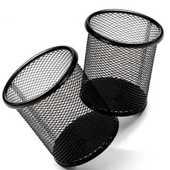 Metal Pen Holder Round Wrought Iron Hollow Desktop Storage Bucket