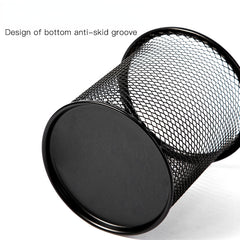 Metal Pen Holder Round Wrought Iron Hollow Desktop Storage Bucket