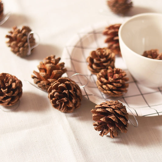 6pcs Holiday Decorations Christmas Supplies Natural Wooden Pine Cones