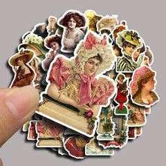 50pcs Retro Doll Vinyl Sticker for Water Bottle Laptops Phones
