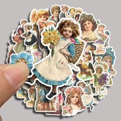 50pcs Retro Doll Waterproof Vinyl Sticker for Water Bottle Laptops