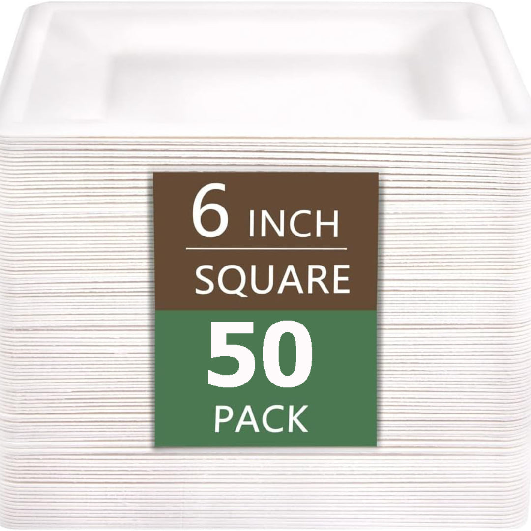 50Pcs 15 Square Biodegradable Plates Heavy Duty Nature By Sugar Cane Fibers