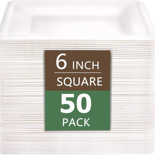 50Pcs 15 Square Biodegradable Plates Heavy Duty Nature By Sugar Cane Fibers