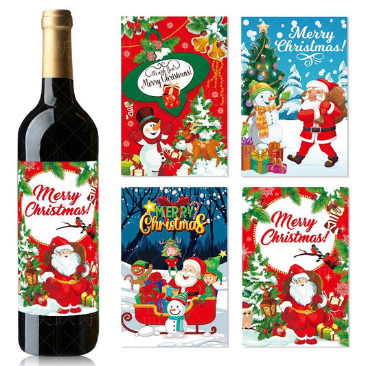 8pcs Christmas Wine Bottle Sticker Party Self adhesive Sticker