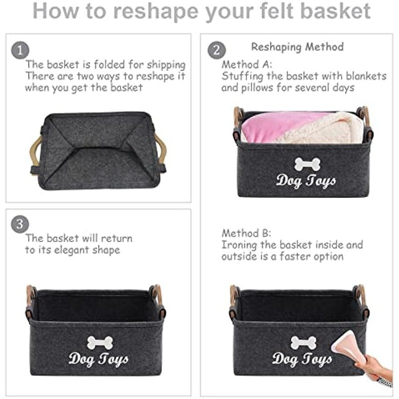Dark Grey Felt Pet Toy Box Dog Toy Box Storage Basket Chest Organizer