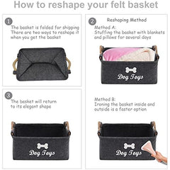 Dark Grey Felt Pet Toy Box Dog Toy Box Storage Basket Chest Organizer