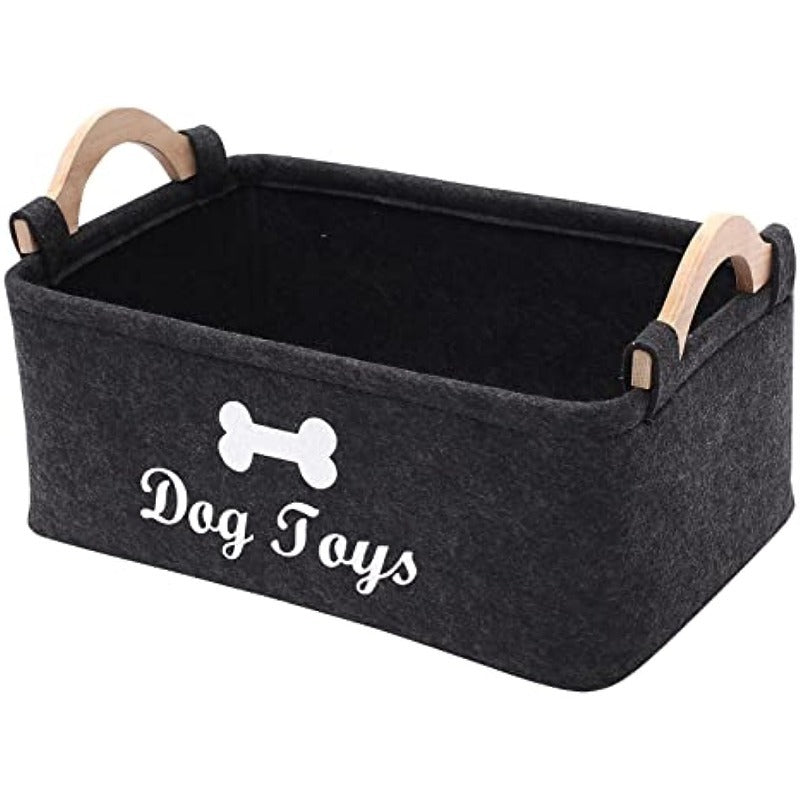 Dark Grey Felt Pet Toy Box Dog Toy Box Storage Basket Chest Organizer