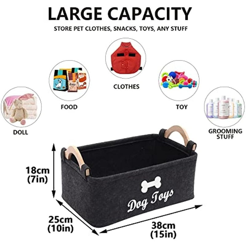 Dark Grey Felt Pet Toy Box Dog Toy Box Storage Basket Chest Organizer