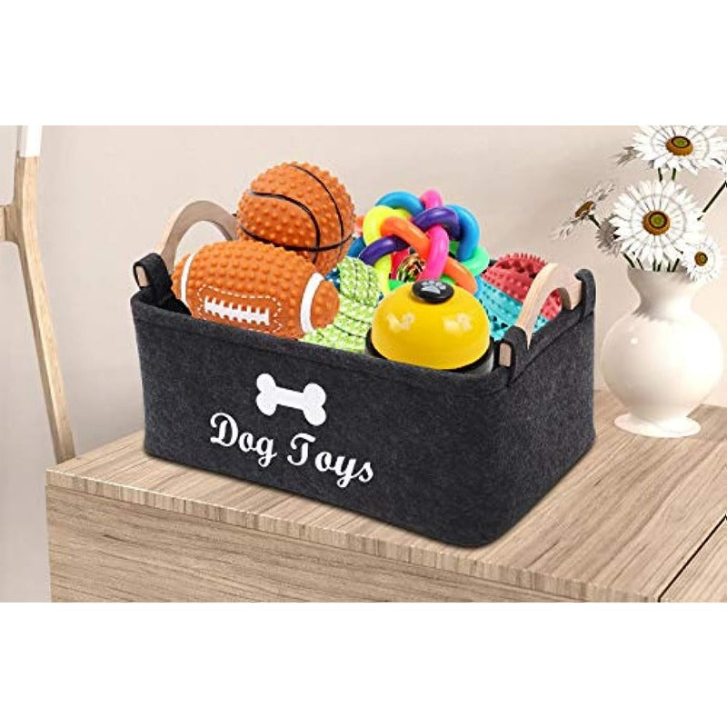 Dark Grey Felt Pet Toy Box Dog Toy Box Storage Basket Chest Organizer