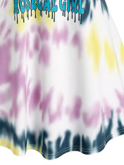  Tie Dye Letter Print O Ring Straps Tank Top Women's Plus V Neck Top