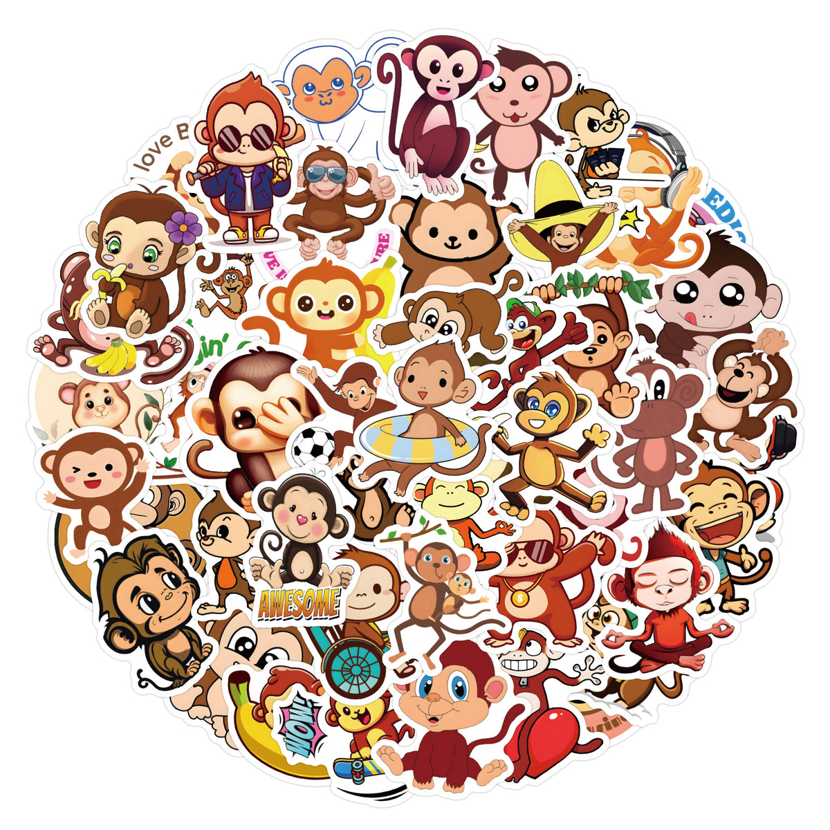 60pcs Monkey Stickers Vinyl Waterproof Stickers For Kids Girls Teens