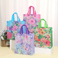 4pcs Floral Reusable Gift Bag Large Versatile Handbag For Fashionable Use