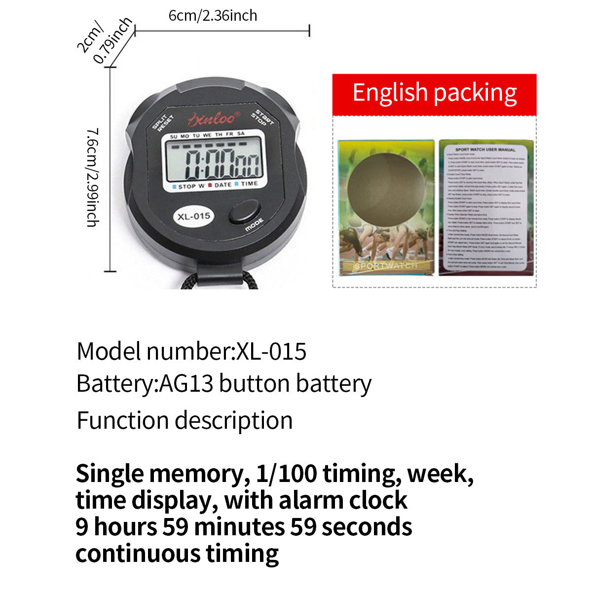 Portable Stopwatch Digital LCD Timer Handheld Sports Chronograph