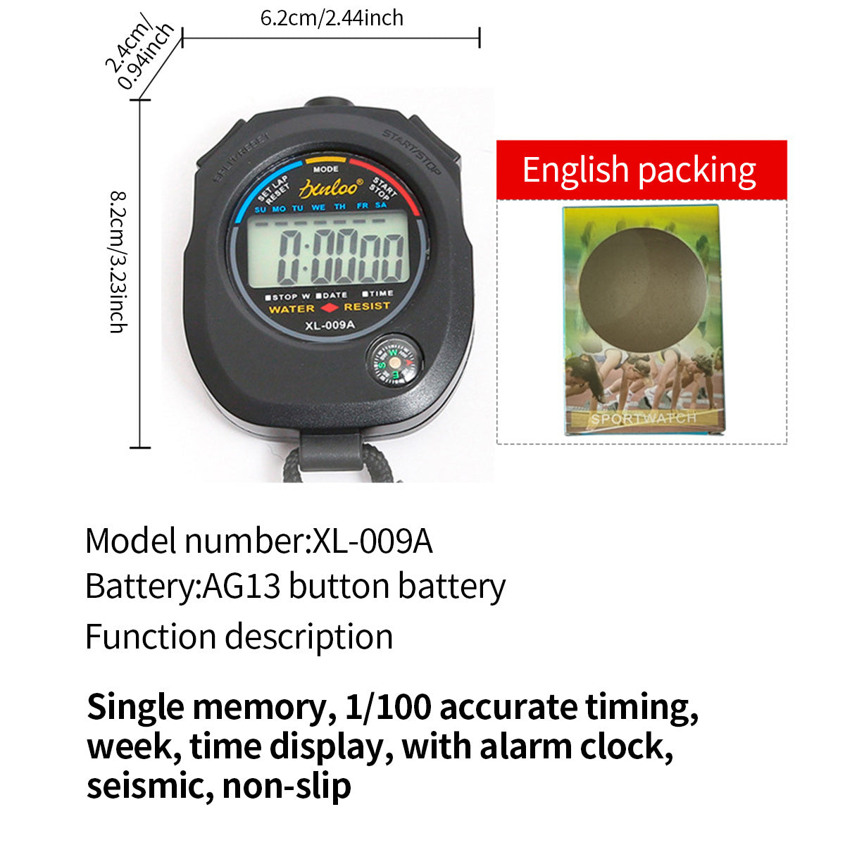 Portable Stopwatch Digital LCD Timer Handheld Sports Chronograph