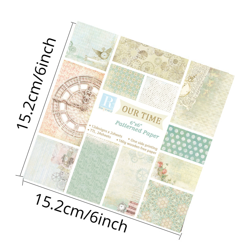 24sheets Time Patterned Paper Scrapbooking Paper Pack Craft Background Pad