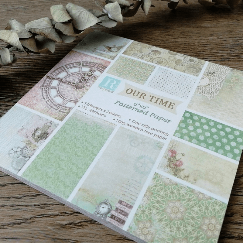 24sheets Time Patterned Paper Scrapbooking Paper Pack Craft Background Pad