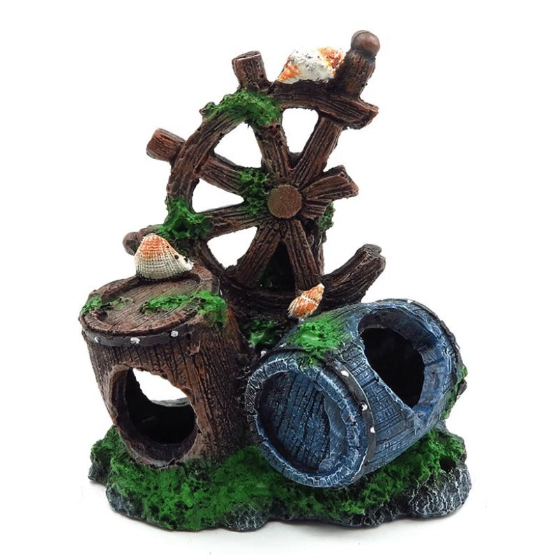 Resin Broken Barrel Aquarium Ornament