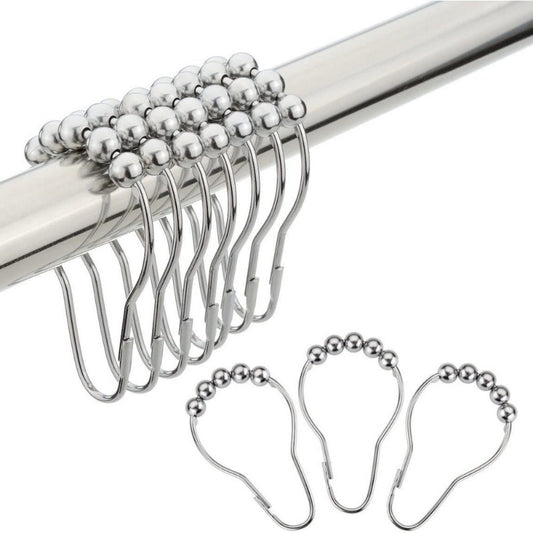 12pcs Bathroom Decorative Shower Curtain Hook Five Bead Gourd Stainless Steel