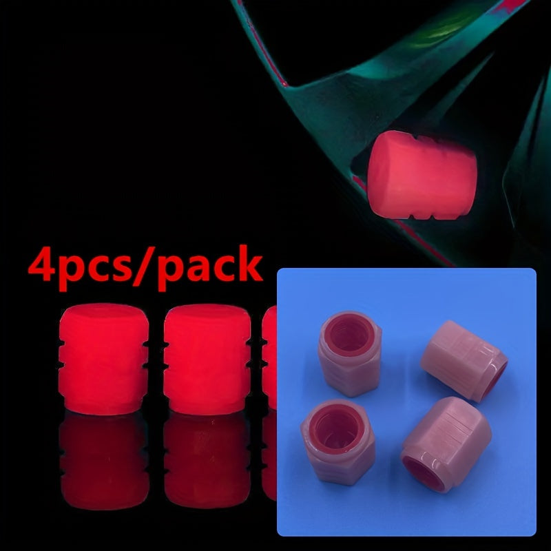 4pcs Luminous Valve Caps, Night Glowing Decor For Wheel Tyres, Hubs