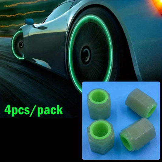 4pcs Luminous Valve Caps, Night Glowing Decor For Wheel Tyres, Hubs