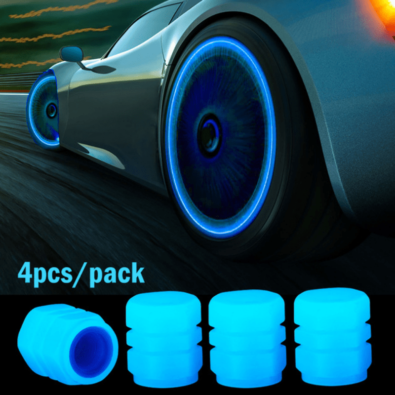 4pcs Luminous Valve Caps, Night Glowing Decor For Wheel Tyres, Hubs