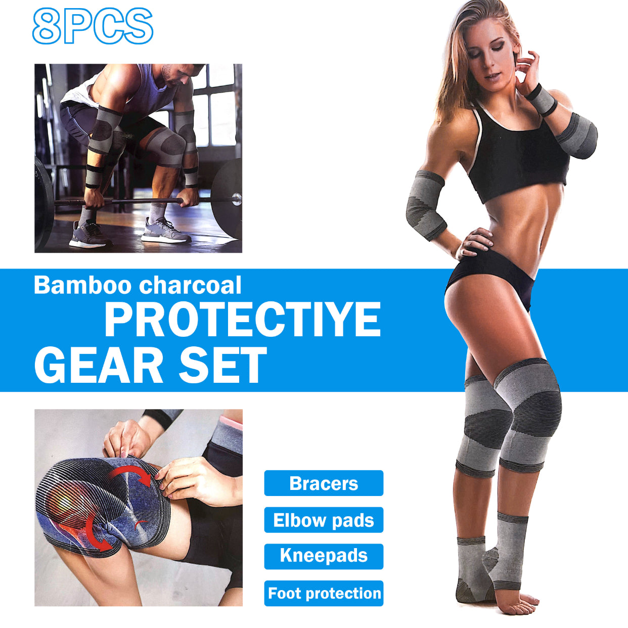 8pcs Elastic Wrist Elbow Knee Ankle Protector Set for Sports