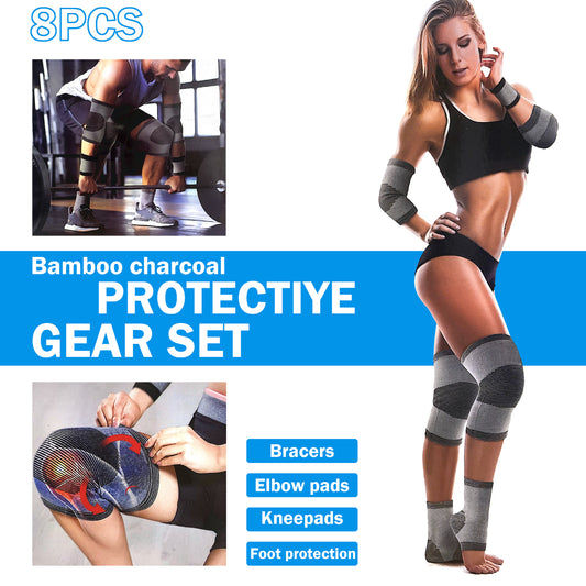 8pcs Elastic Wrist Elbow Knee Ankle Protector Set for Sports