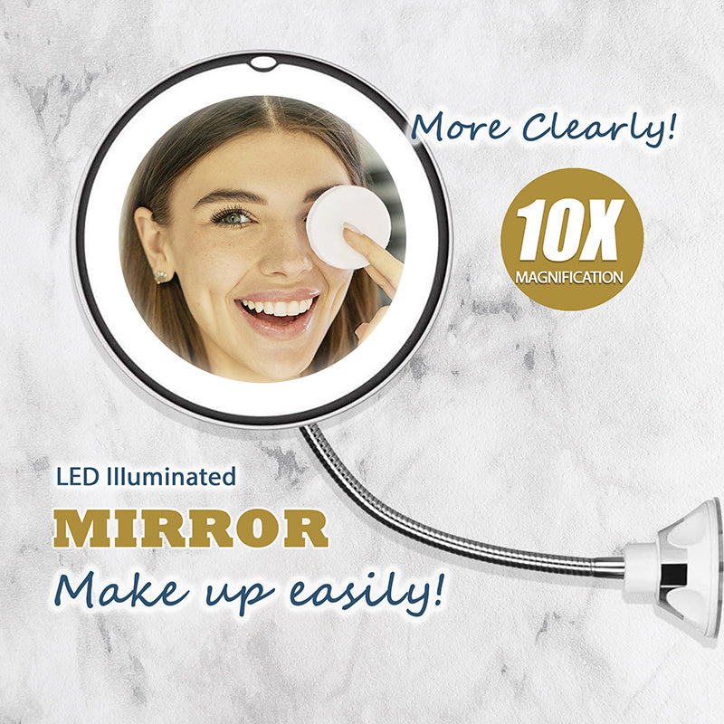 10X Magnifying Suction Mirror LED Lighted Dimmable with Power Locking Cup