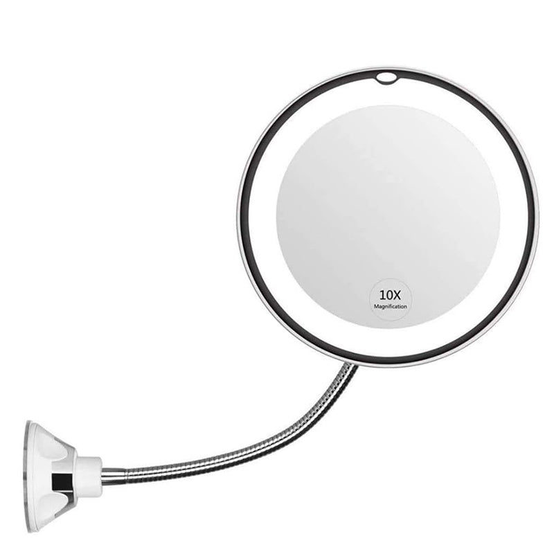 10X Magnifying Suction Mirror LED Lighted Dimmable with Power Locking Cup