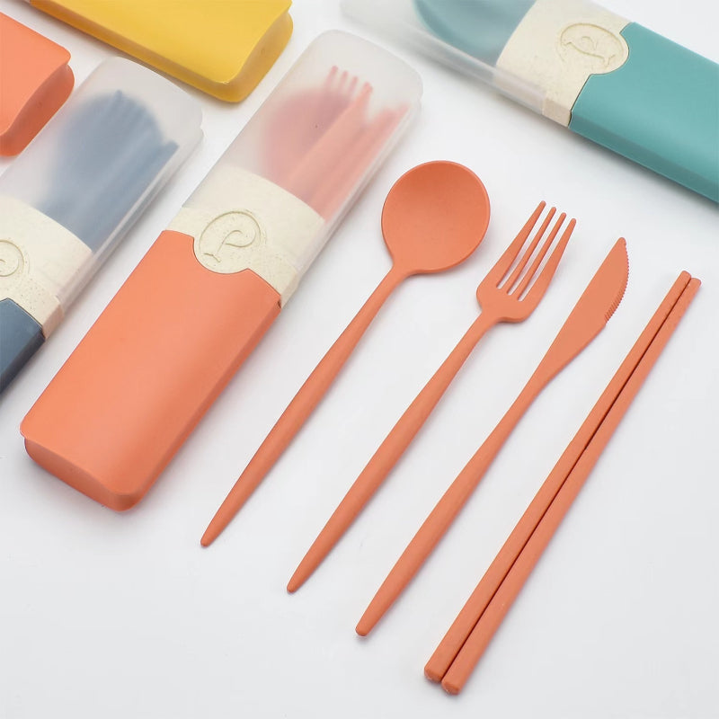 Portable Tableware Set with Storage Box - Fork, Spoon, Chopsticks
