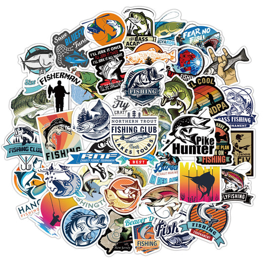 50pcs Fishing Stickers Waterproof Vinyl For Teens Outdoor Water Bottle