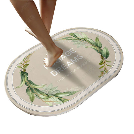 Leaf Pattern Bathroom Floor Mat Non slip Bath Rug Absorbent Carpet