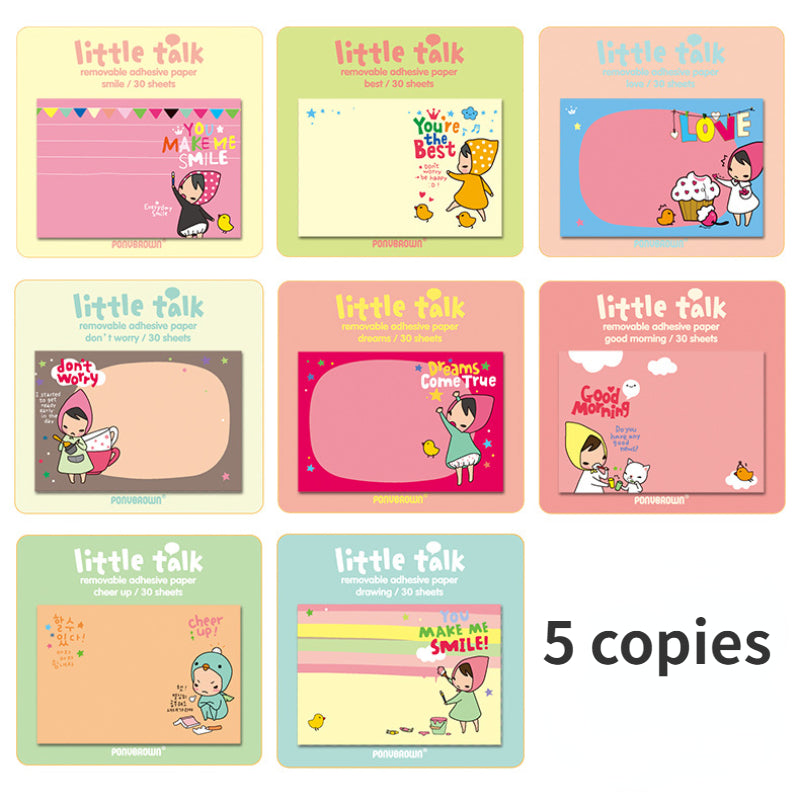 5pcs Cartoon Sticky Note Box Student Memo Message Sticky Note Sticker
