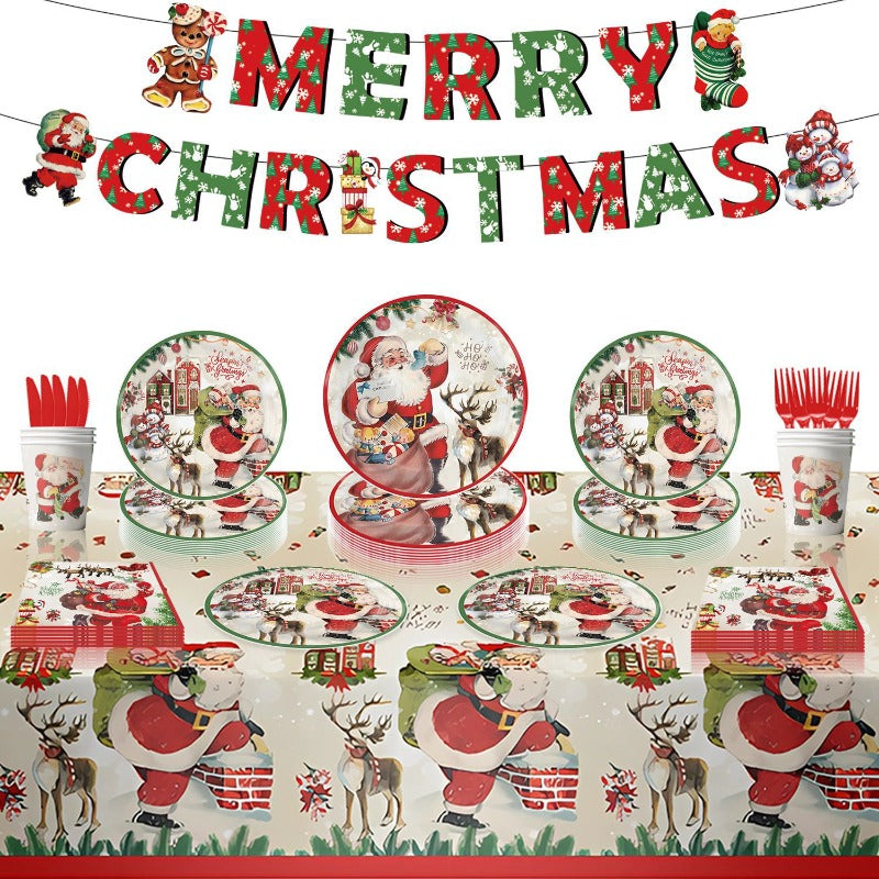 Christmas Party Decorations Cloth Flag Balloon Tableware Set