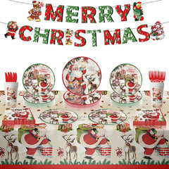 Christmas Party Decorations Cloth Flag Balloon Tableware Set