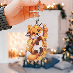 Orange Fox Maple Leaf Pendant Car Mirror Keychain Bag Pendant