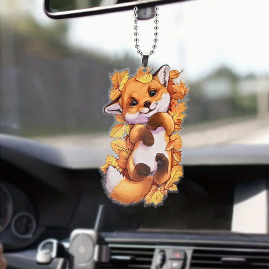 Orange Fox Maple Leaf Pendant Car Mirror Keychain Bag Pendant
